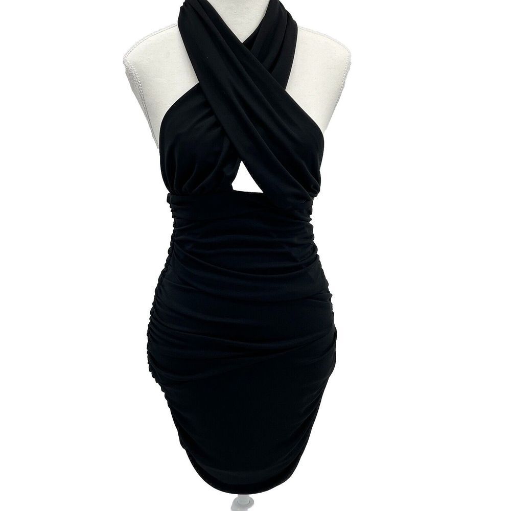 Zara Convertible Little Black Dress Body Con Sexy Halter Cross Cross Ruched S